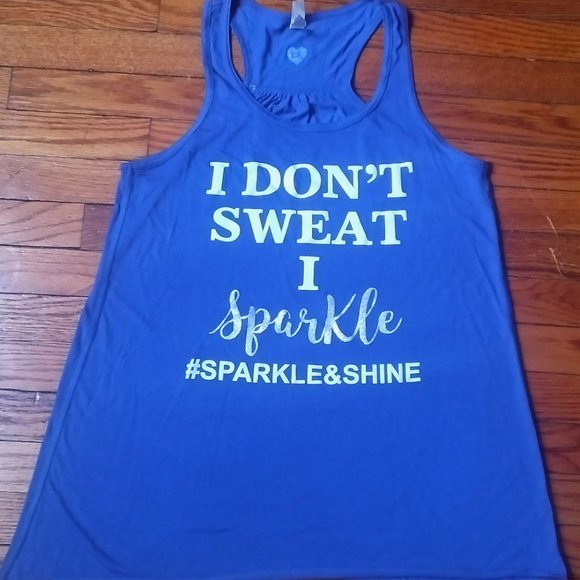 I DON'T SWEAT I SPARKLE WOMENS BLUE TANK - Picture 2 of 4